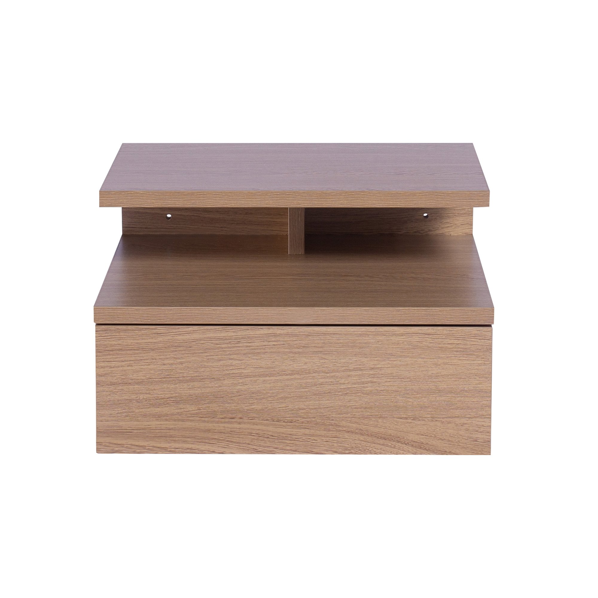 Levede Bedside Tables featuring LED light, modern design, and oak finish, mounted on the wall with storage drawers.