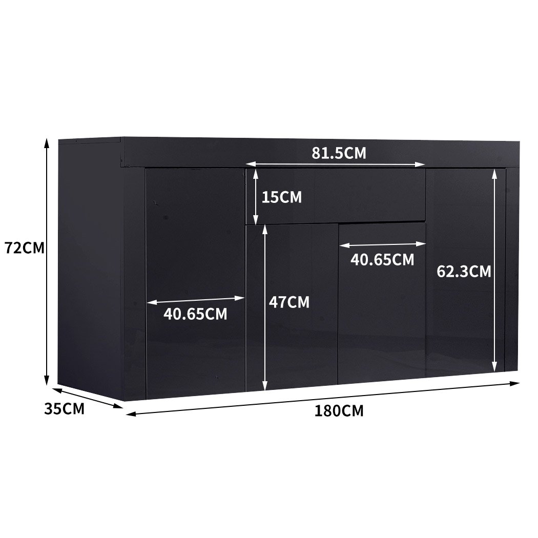 Levede Buffet Sideboard Cabinet in black with high gloss finish, showcasing modern design and ample storage space.