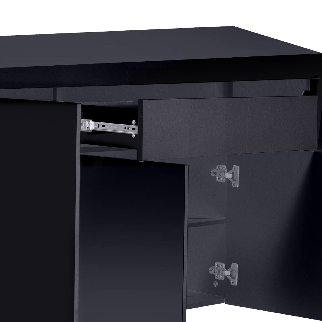 Levede Buffet Sideboard Cabinet in black with high gloss finish, showcasing modern design and ample storage space.