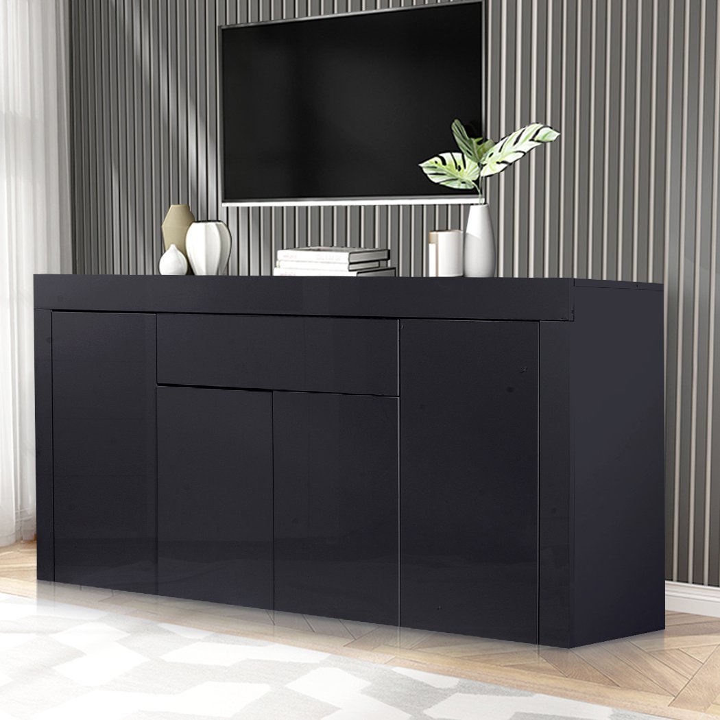 Levede Buffet Sideboard Cabinet in black with high gloss finish, showcasing modern design and ample storage space.