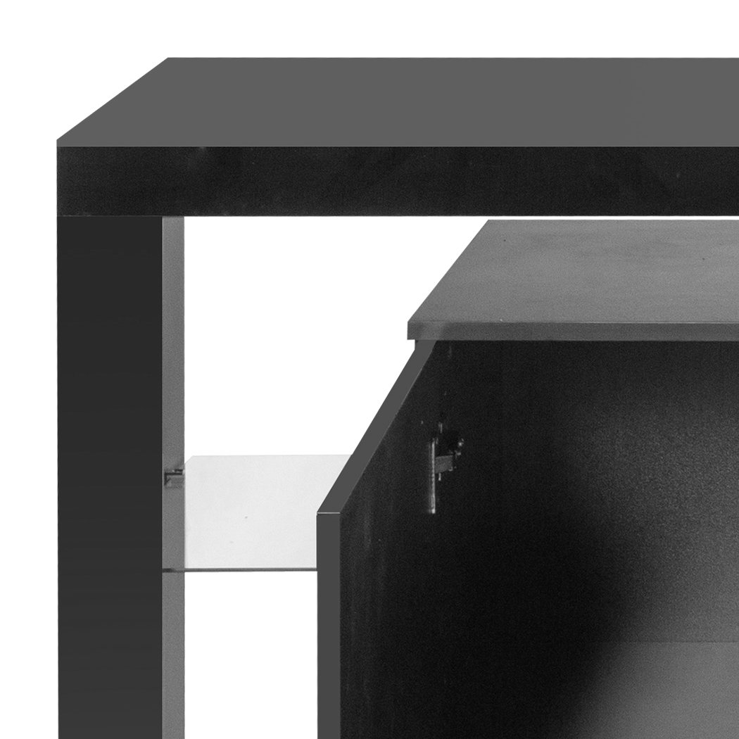 Levede Buffet Sideboard Cabinet in black with high gloss finish and customizable LED lights, showcasing ample storage space and modern design.