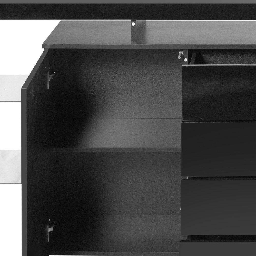 Levede Buffet Sideboard Cabinet in black with high gloss finish and customizable LED lights, showcasing ample storage space and modern design.