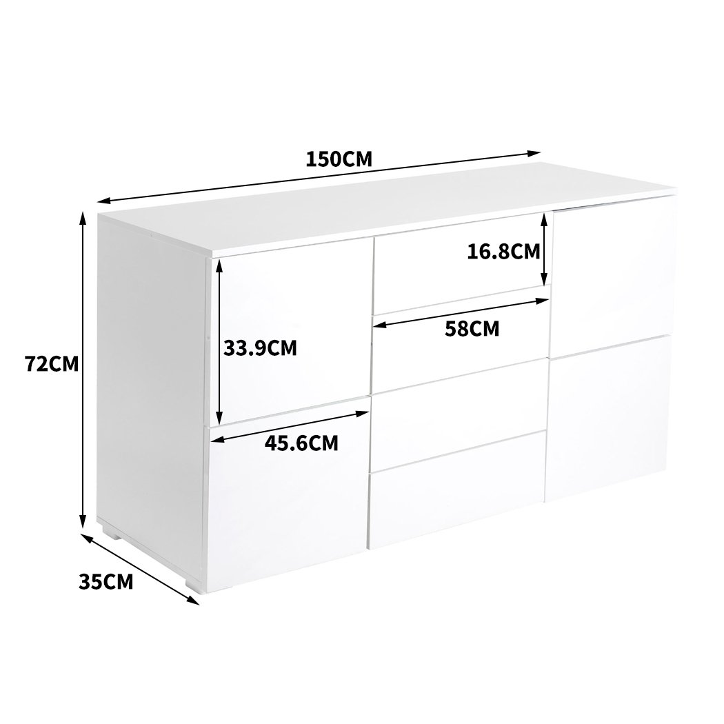 Levede Buffet Sideboard Cabinet in high gloss white finish, showcasing modern design and ample storage space.