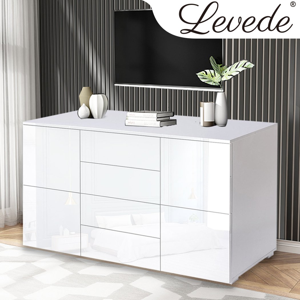 Levede Buffet Sideboard Cabinet in high gloss white finish, showcasing modern design and ample storage space.