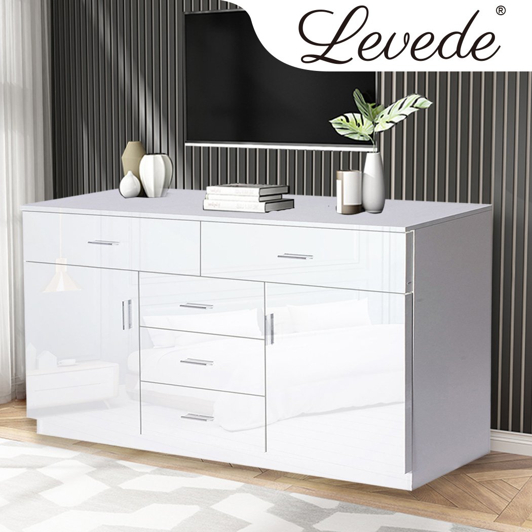 Levede Buffet Sideboard Storage Cabinet in white high gloss finish, showcasing its modern design and ample storage space.