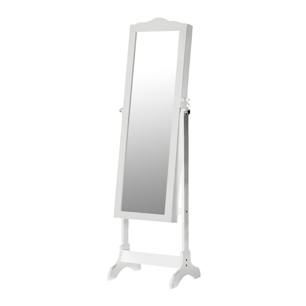 Levede Dual Use Mirrored Jewellery Dressing Cabinet in white, showcasing full-length mirror and jewellery storage features.