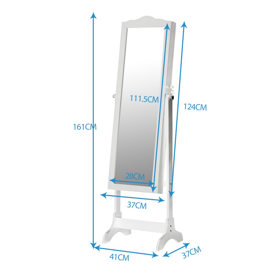 Levede Dual Use Mirrored Jewellery Dressing Cabinet in white, showcasing full-length mirror and jewellery storage features.