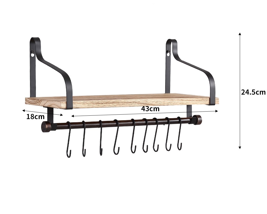 Levede Floating Shelf Brackets showcasing sturdy paulownia wood with hooks and towel bar, perfect for stylish wall display.