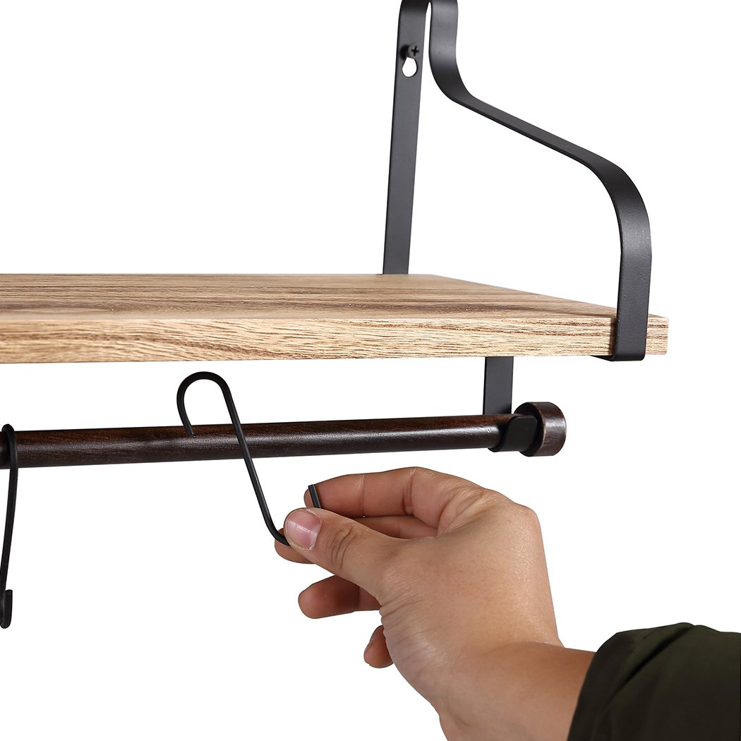 Levede Floating Shelf Brackets showcasing sturdy paulownia wood with hooks and towel bar, perfect for stylish wall display.