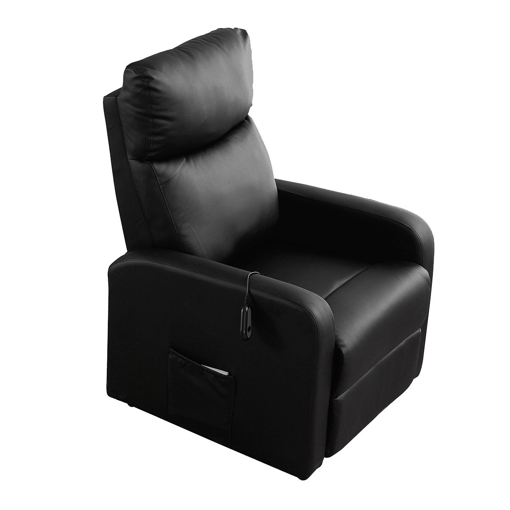 Levede Massage Chair Recliner in black PU leather with electric lift and heating features, designed for comfort and mobility assistance.