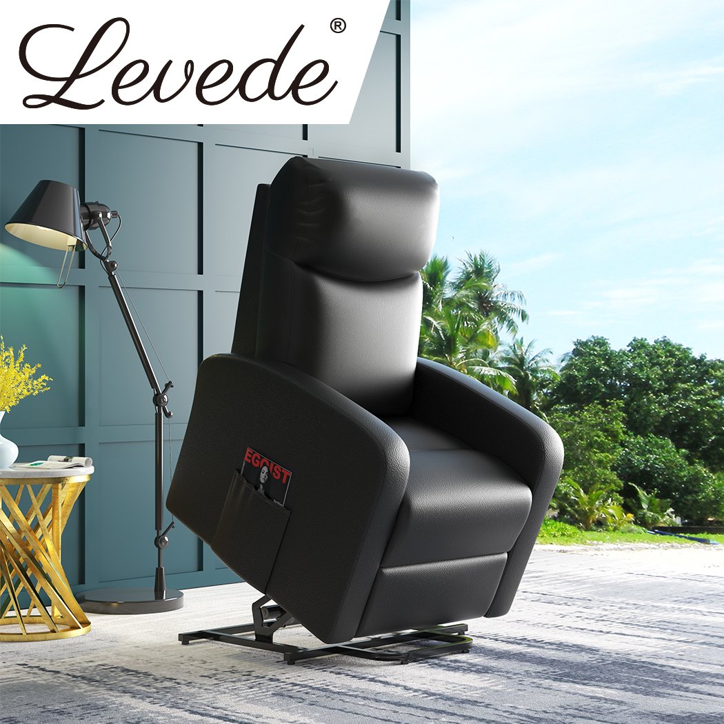 Levede Massage Chair Recliner in black PU leather with electric lift and heating features, designed for comfort and mobility assistance.