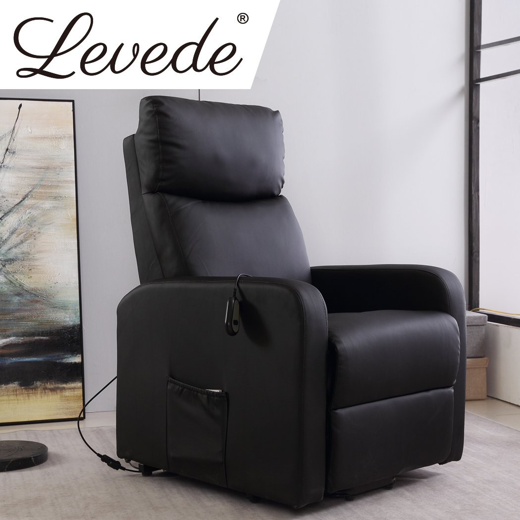 Levede Massage Chair Recliner in black PU leather with electric lift and heating features, designed for comfort and mobility assistance.