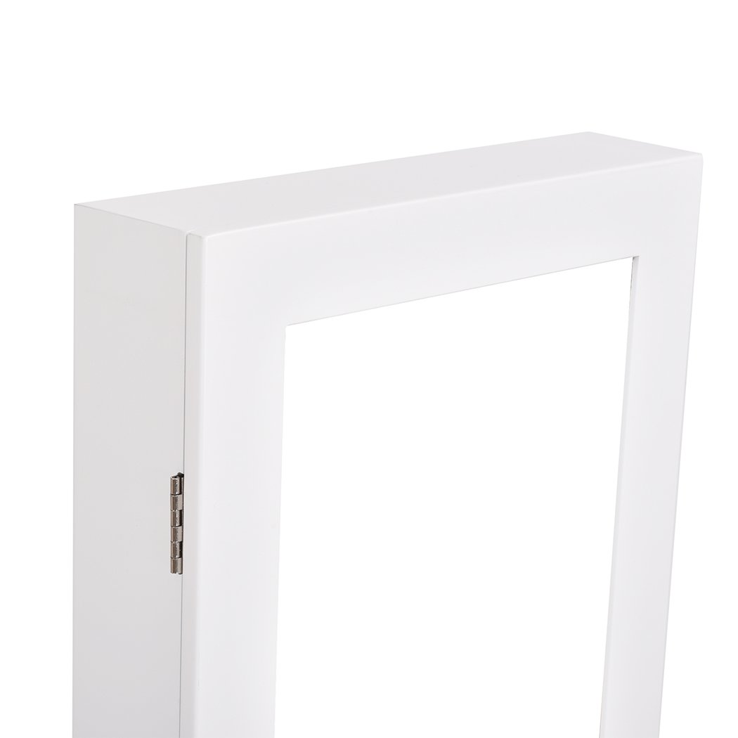 Levede Mirror Jewellery Cabinet in white, featuring a mirror and spacious interior for jewelry storage, mounted on a wall.