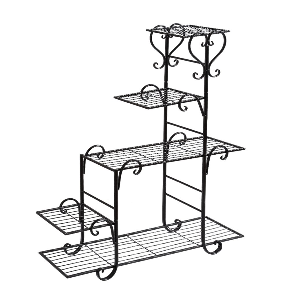 Levede Metal Plant Stand showcasing multiple flower pots in a stylish black design, suitable for indoor and outdoor use.