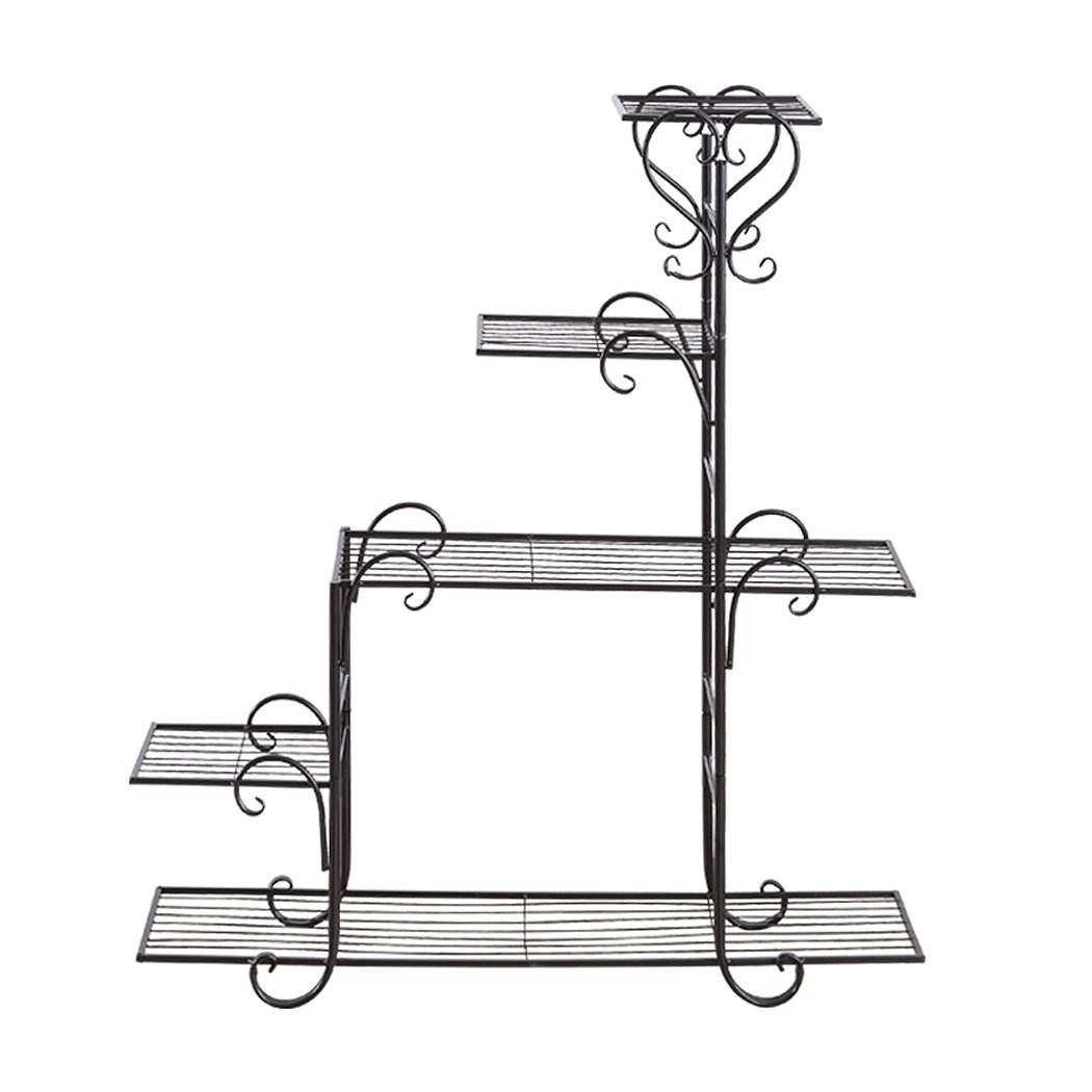 Levede Metal Plant Stand showcasing multiple flower pots in a stylish black design, suitable for indoor and outdoor use.