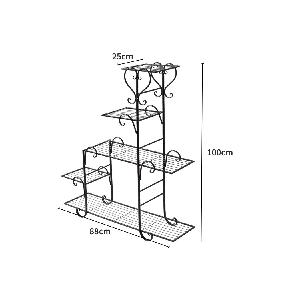 Levede Metal Plant Stand showcasing multiple flower pots in a stylish black design, suitable for indoor and outdoor use.