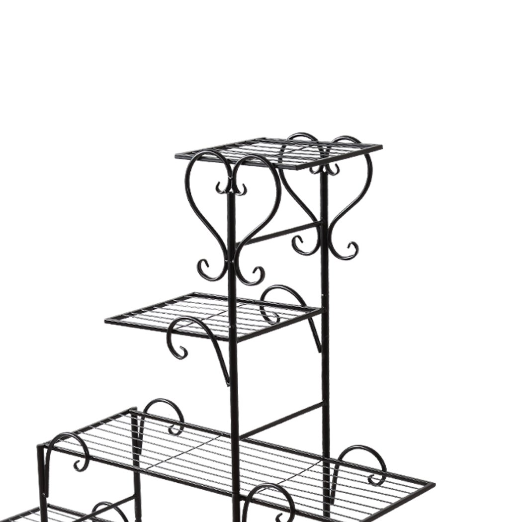 Levede Metal Plant Stand showcasing multiple flower pots in a stylish black design, suitable for indoor and outdoor use.