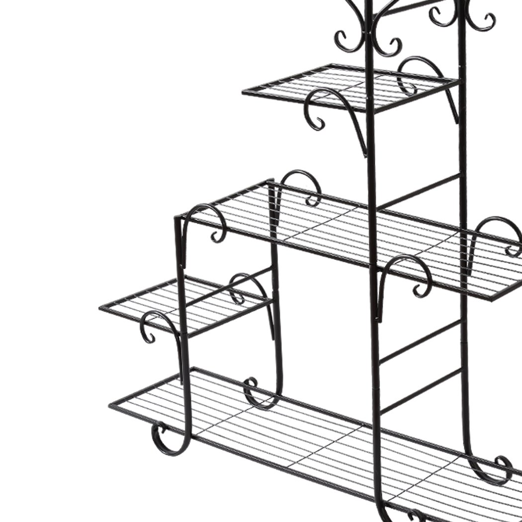 Levede Metal Plant Stand showcasing multiple flower pots in a stylish black design, suitable for indoor and outdoor use.