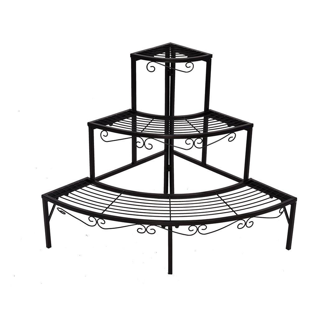 Levede 3 Tier Planter Stand made of durable steel, featuring a sleek black finish and space-saving design, ideal for indoor and outdoor plant display.