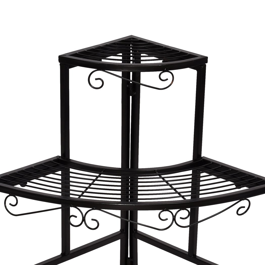 Levede 3 Tier Planter Stand made of durable steel, featuring a sleek black finish and space-saving design, ideal for indoor and outdoor plant display.