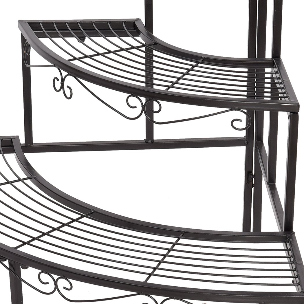 Levede 3 Tier Planter Stand made of durable steel, featuring a sleek black finish and space-saving design, ideal for indoor and outdoor plant display.