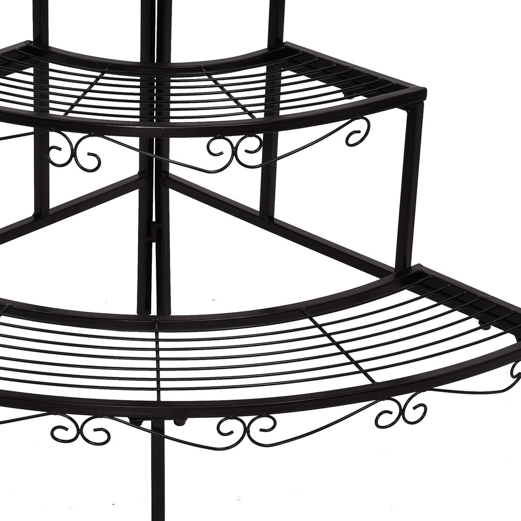 Levede 3 Tier Planter Stand made of durable steel, featuring a sleek black finish and space-saving design, ideal for indoor and outdoor plant display.