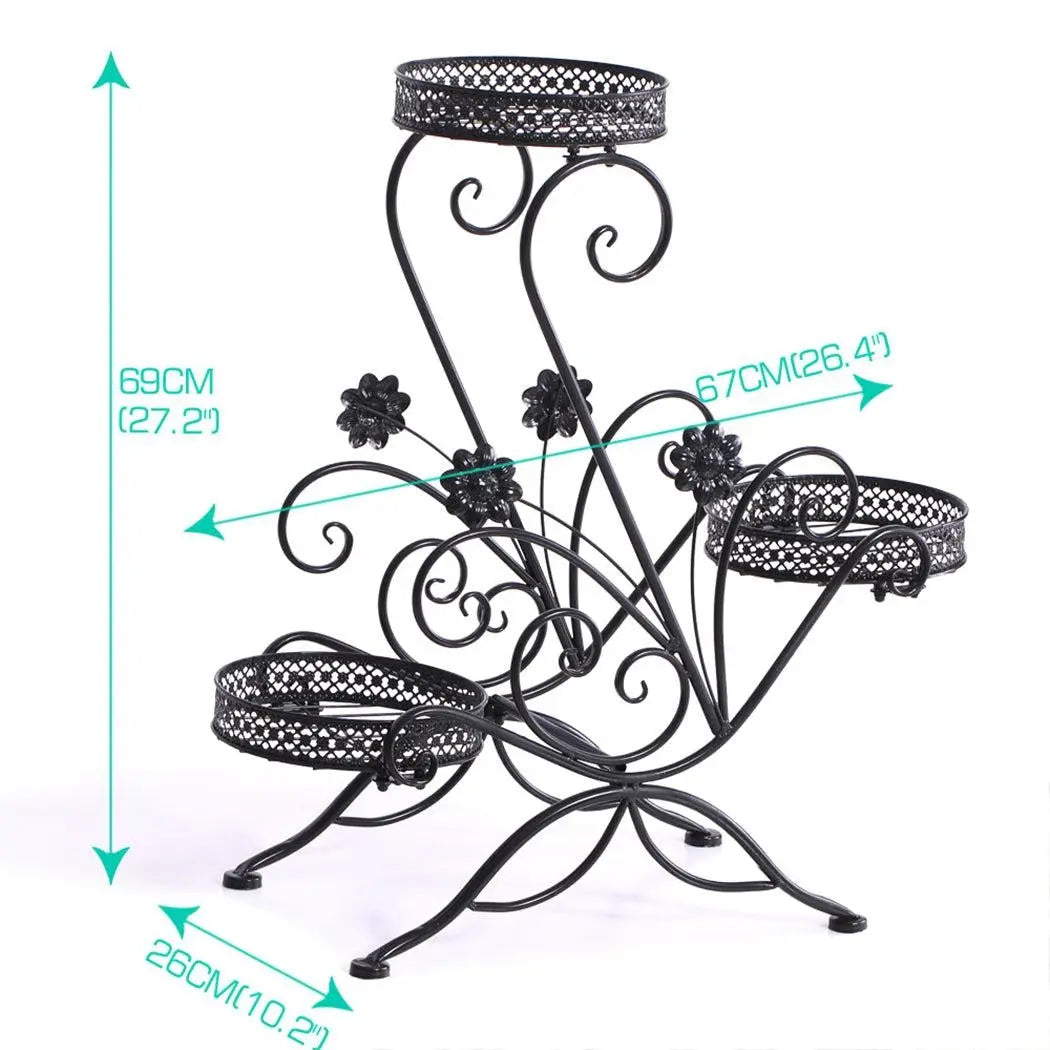 Levede Plant Stand featuring a durable steel frame with an elegant imitation rattan design, perfect for indoor and outdoor plant display.