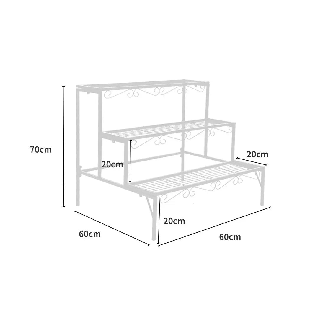 Levede Plant Stands in white metal, showcasing multiple tiers for potted plants, suitable for indoor and outdoor use.