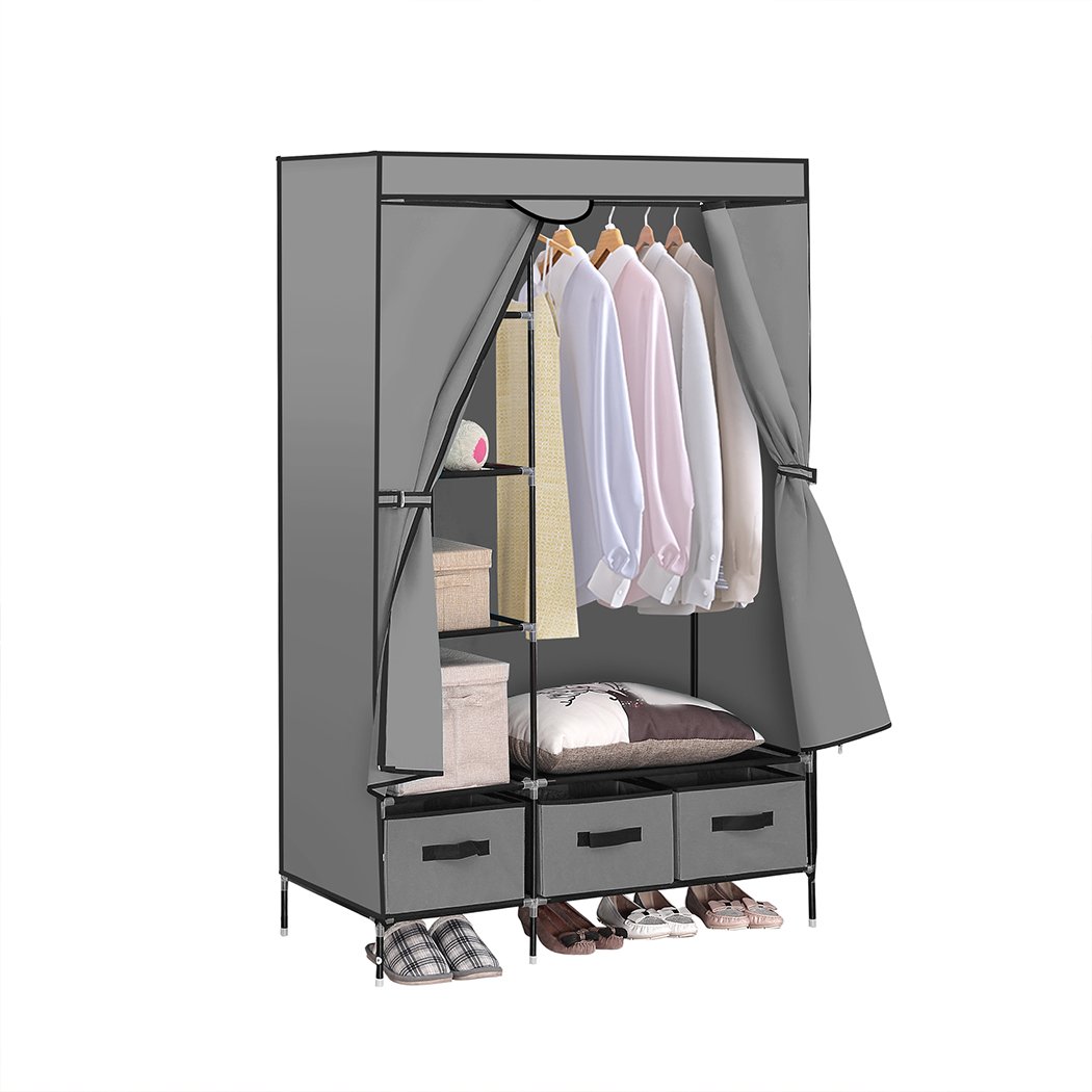 Levede Portable Clothes Closet in grey, showcasing its stylish design and spacious compartments for clothing storage.