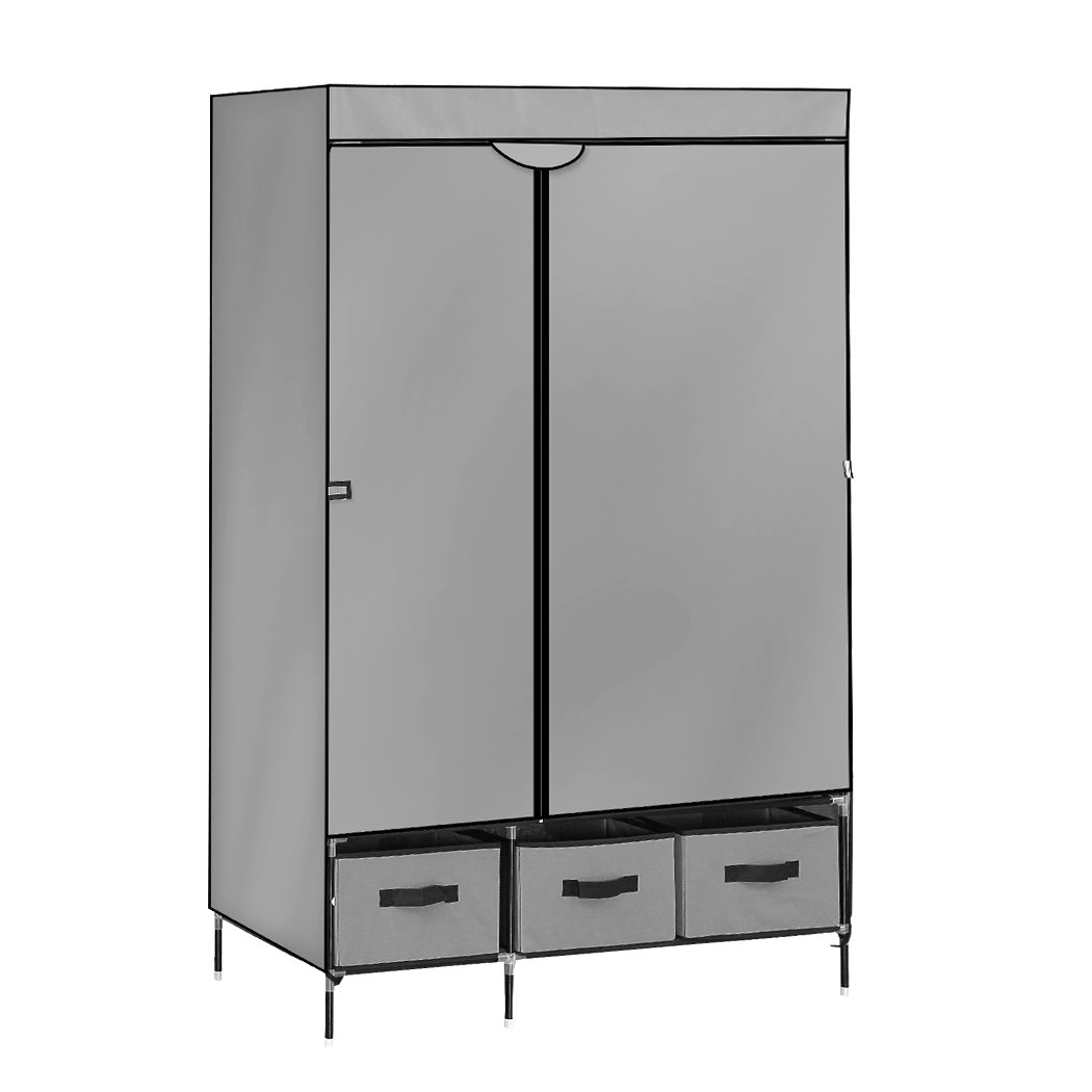 Levede Portable Clothes Closet in grey, showcasing its stylish design and spacious compartments for clothing storage.