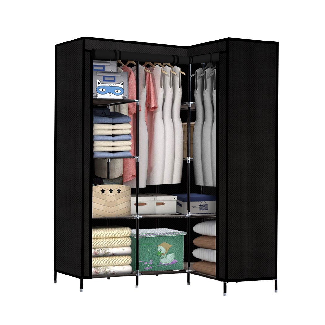 Levede Portable Clothes Closet Wardrobe in black, showcasing its ergonomic design and spacious interior, ideal for clothing storage.