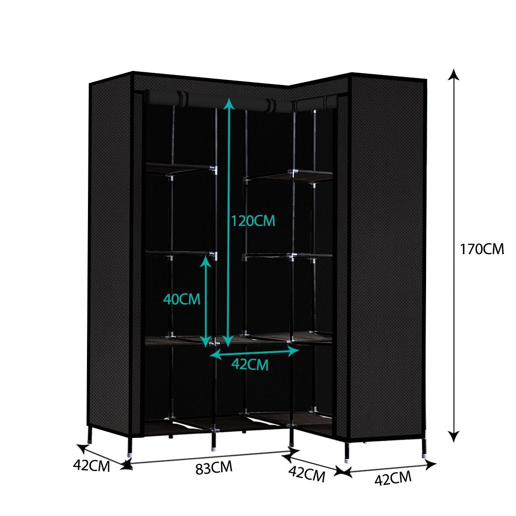 Levede Portable Clothes Closet Wardrobe in black, showcasing its ergonomic design and spacious interior, ideal for clothing storage.