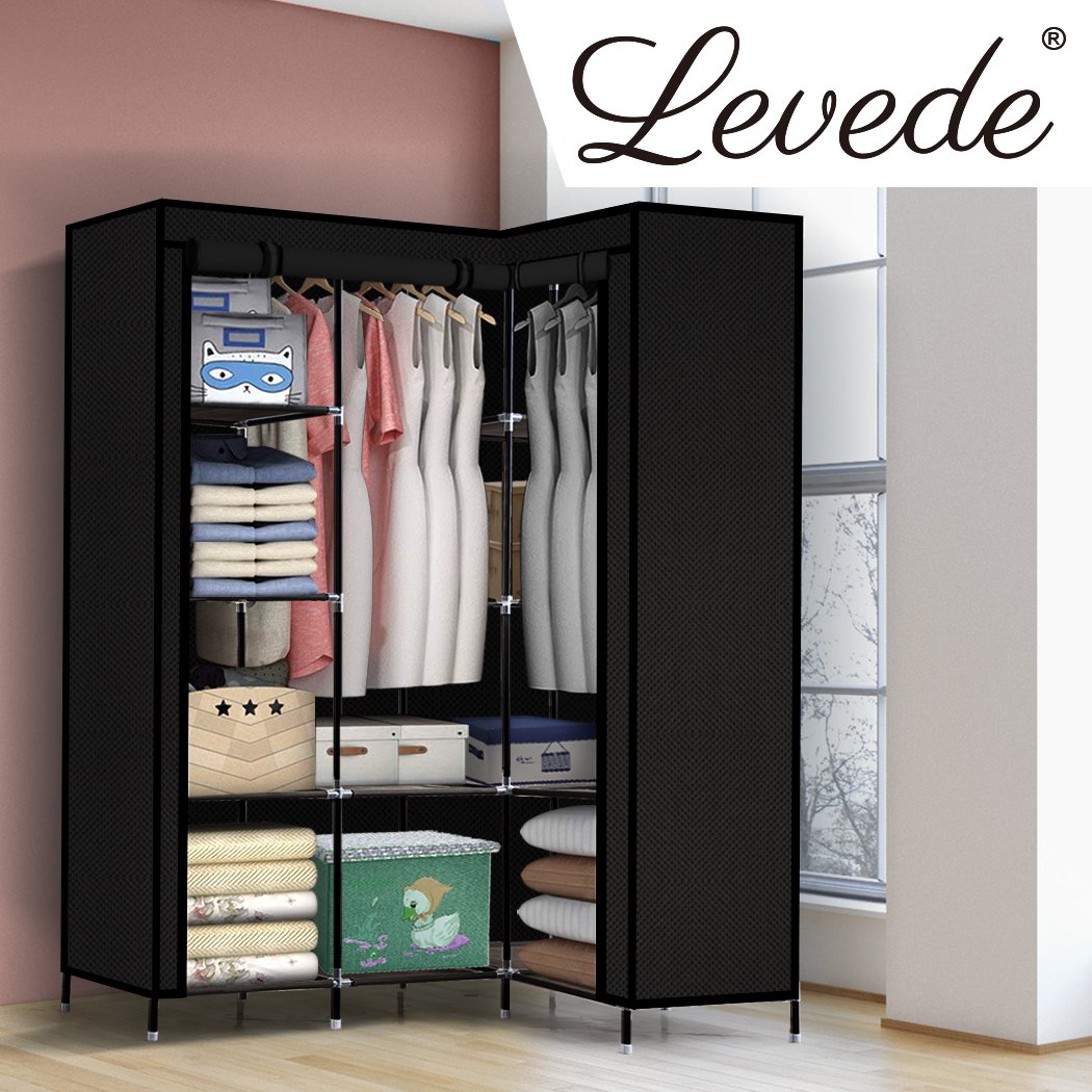 Levede Portable Clothes Closet Wardrobe in black, showcasing its ergonomic design and spacious interior, ideal for clothing storage.