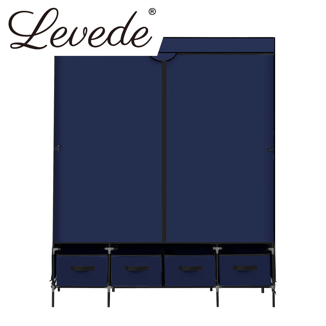 Levede Portable Wardrobe in navy blue with four drawers, showcasing its lightweight and stylish design for efficient clothing storage.