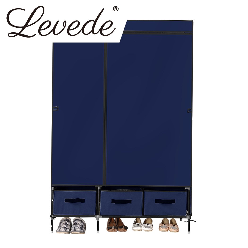 Levede Portable Wardrobe Organiser in navy blue, showcasing its lightweight design and spacious storage capacity for clothes.