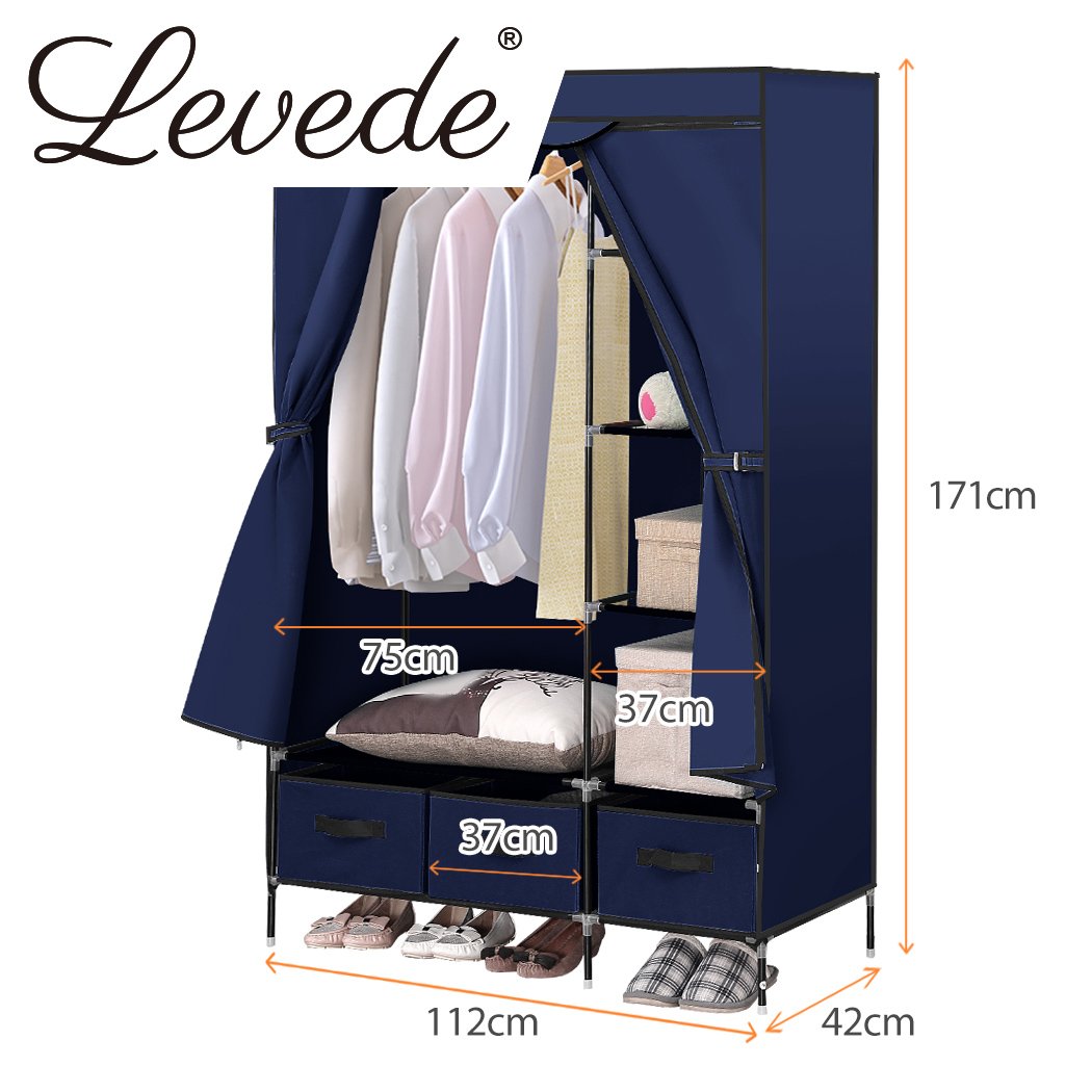 Levede Portable Wardrobe Organiser in navy blue, showcasing its lightweight design and spacious storage capacity for clothes.