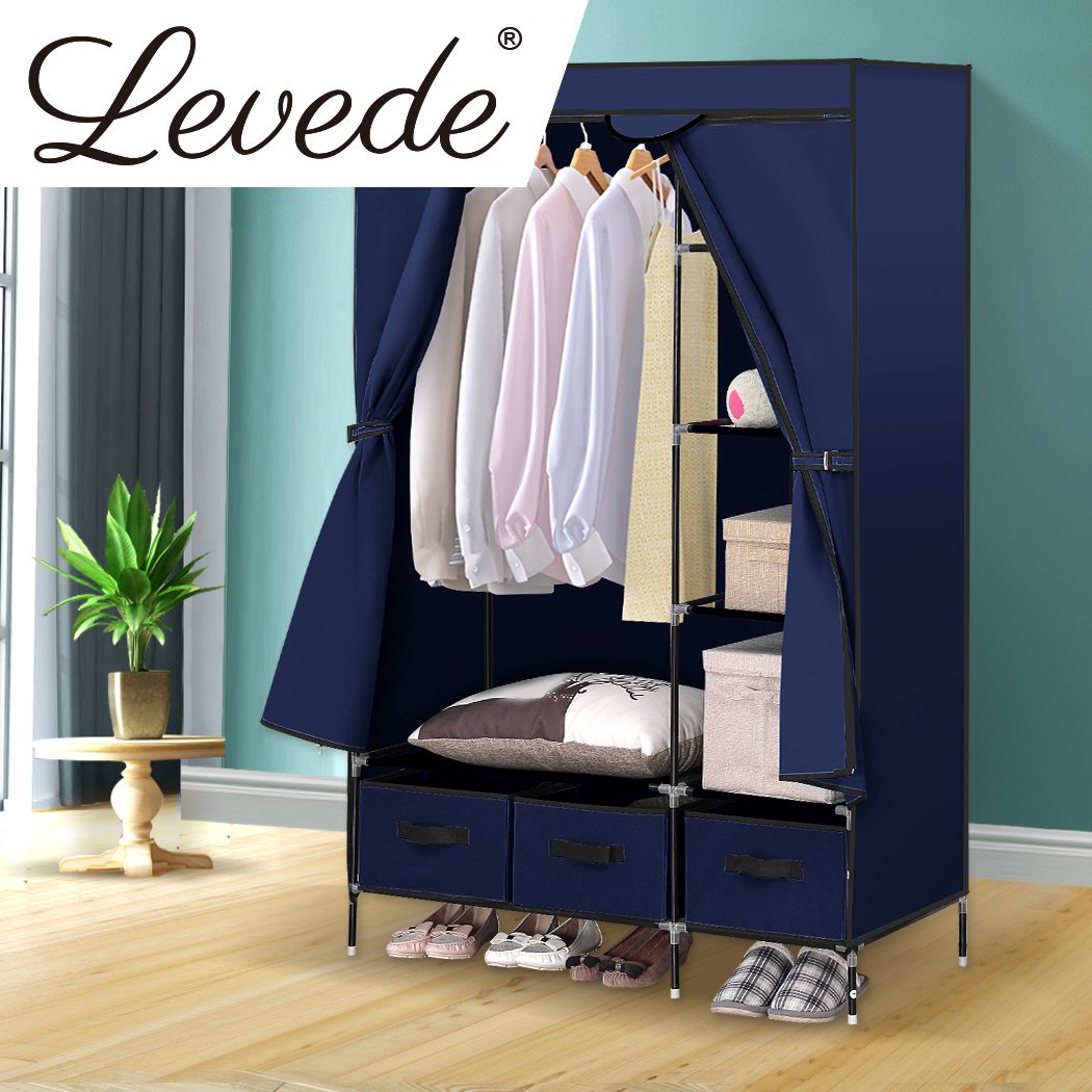 Levede Portable Wardrobe Organiser in navy blue, showcasing its lightweight design and spacious storage capacity for clothes.