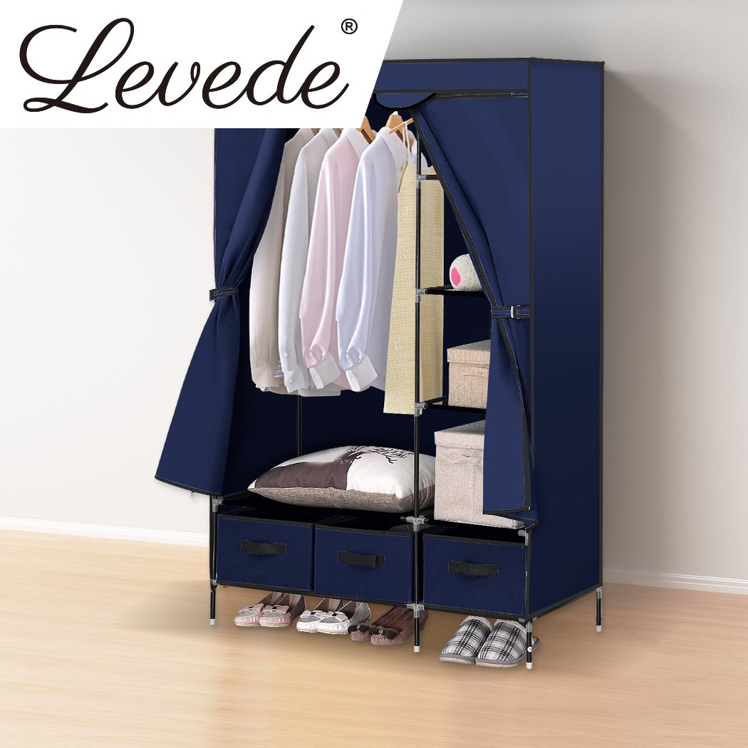 Levede Portable Wardrobe Organiser in navy blue, showcasing its lightweight design and spacious storage capacity for clothes.