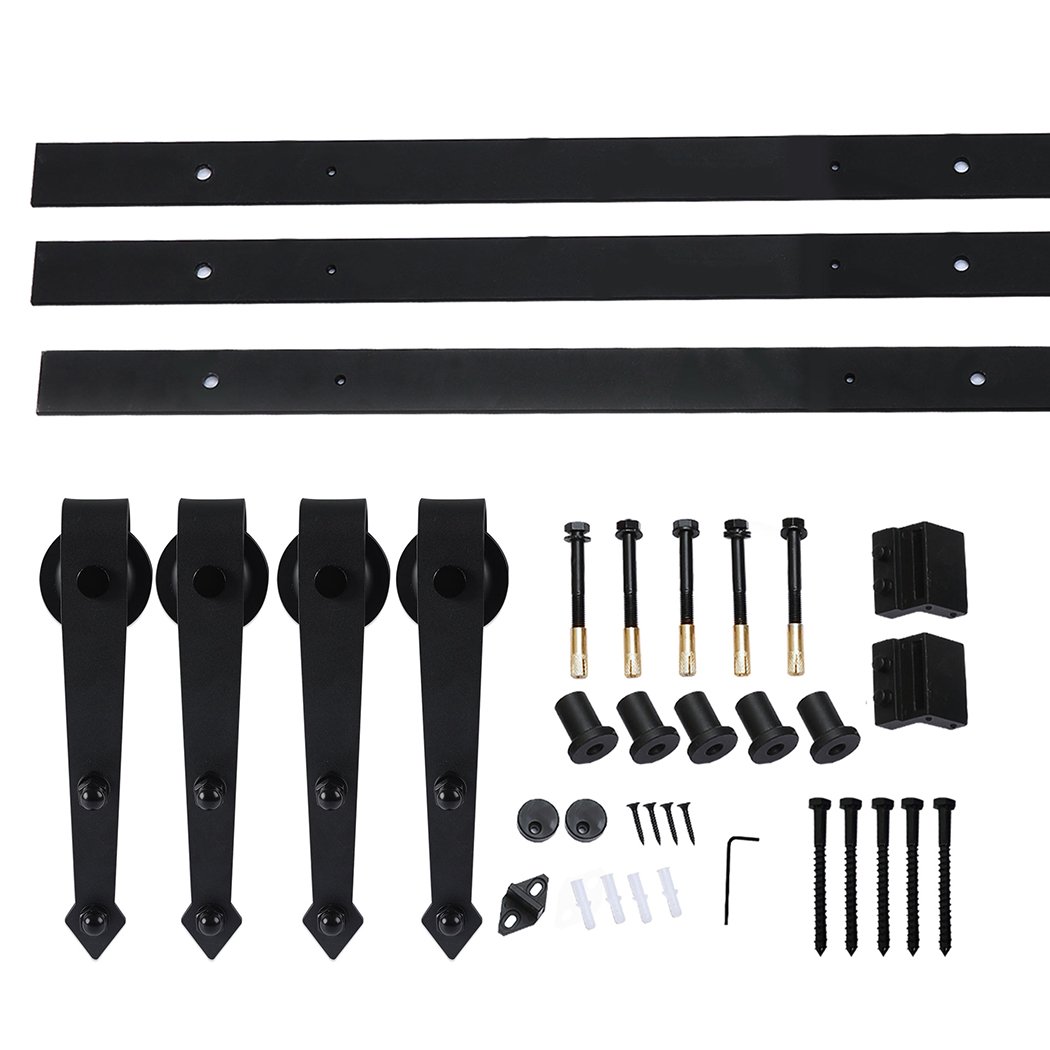 Levede Sliding Barn Door Hardware Track Set in matte black, showcasing smooth rollers and sturdy tracks for easy door operation.