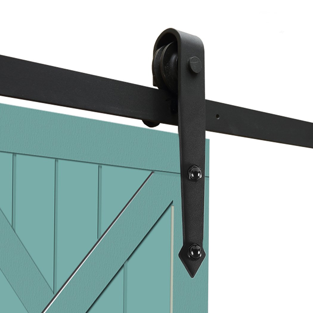 Levede Sliding Barn Door Hardware Track Set in matte black, showcasing smooth rollers and sturdy tracks for easy door operation.