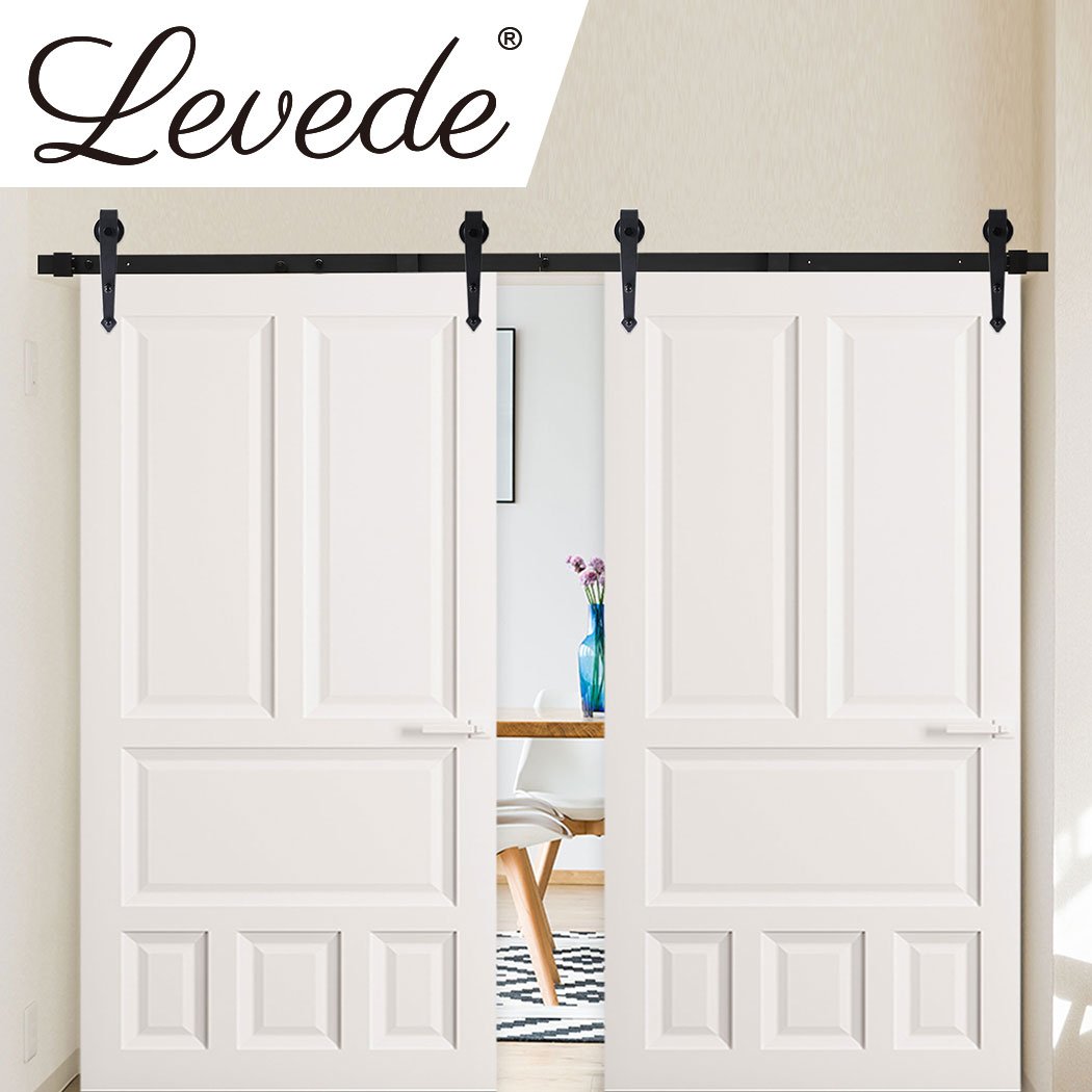 Levede Sliding Barn Door Hardware Track Set in matte black, showcasing smooth rollers and sturdy tracks for easy door operation.