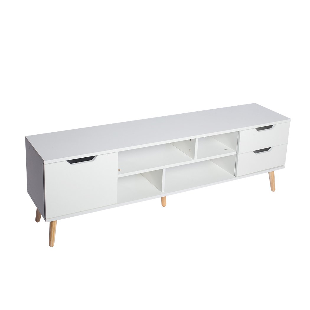 Levede TV Cabinet Entertainment Unit in white with open shelves and spacious drawers, showcasing modern design and solid construction.