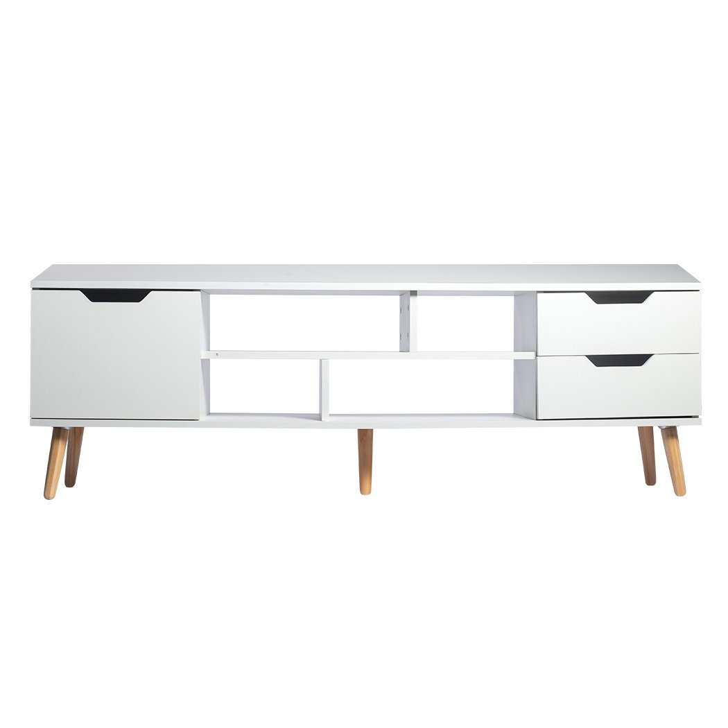 Levede TV Cabinet Entertainment Unit in white with open shelves and spacious drawers, showcasing modern design and solid construction.