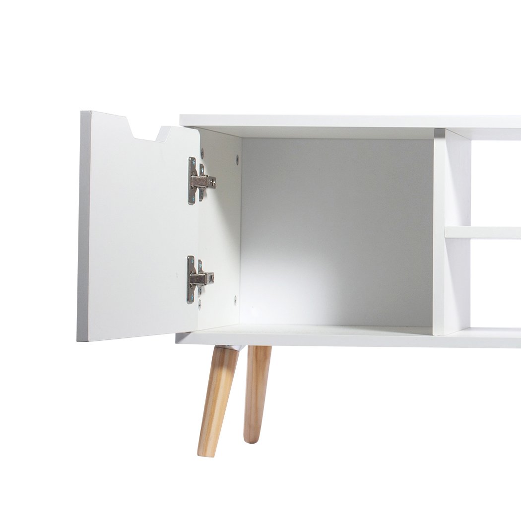 Levede TV Cabinet Entertainment Unit in white with open shelves and spacious drawers, showcasing modern design and solid construction.