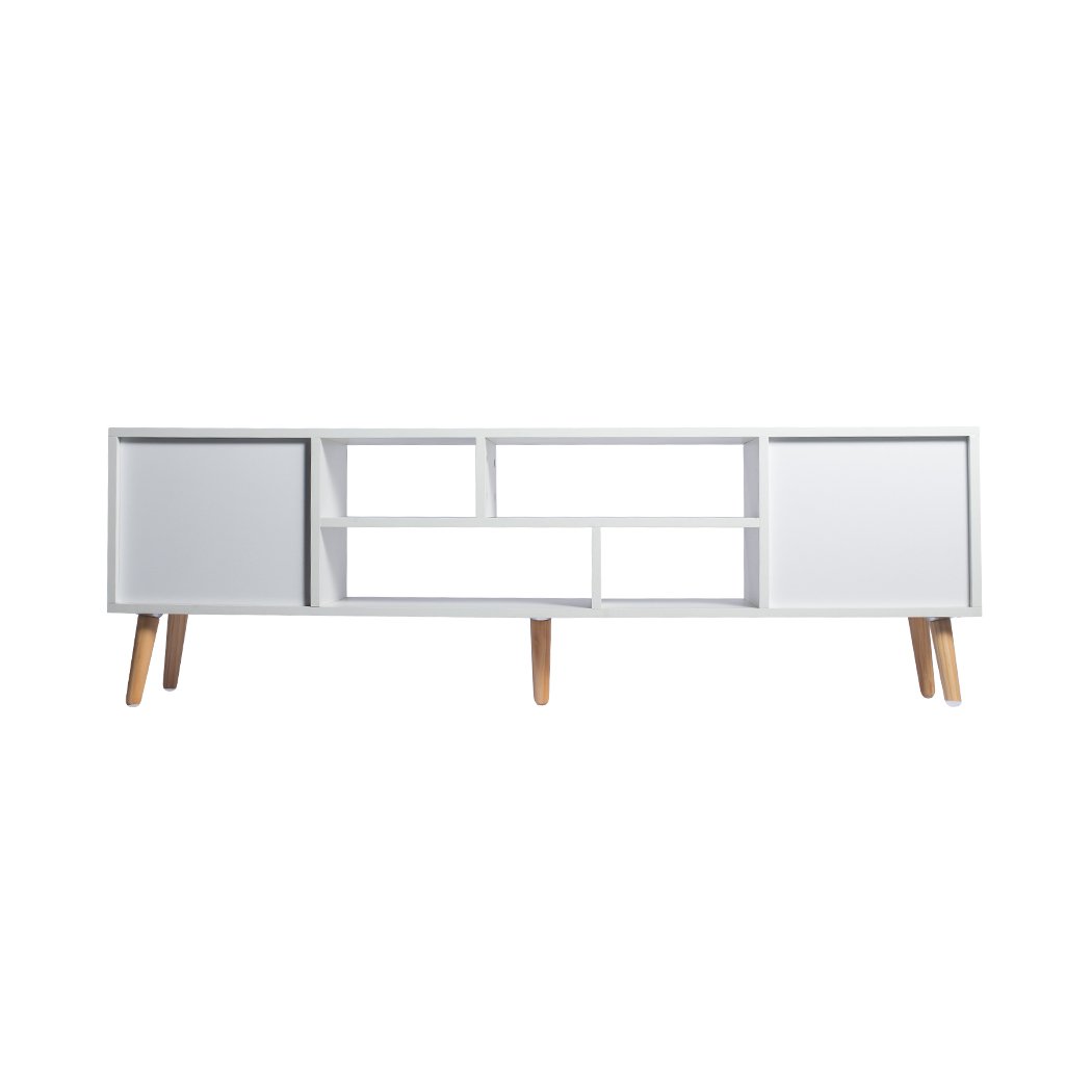 Levede TV Cabinet Entertainment Unit in white with open shelves and spacious drawers, showcasing modern design and solid construction.