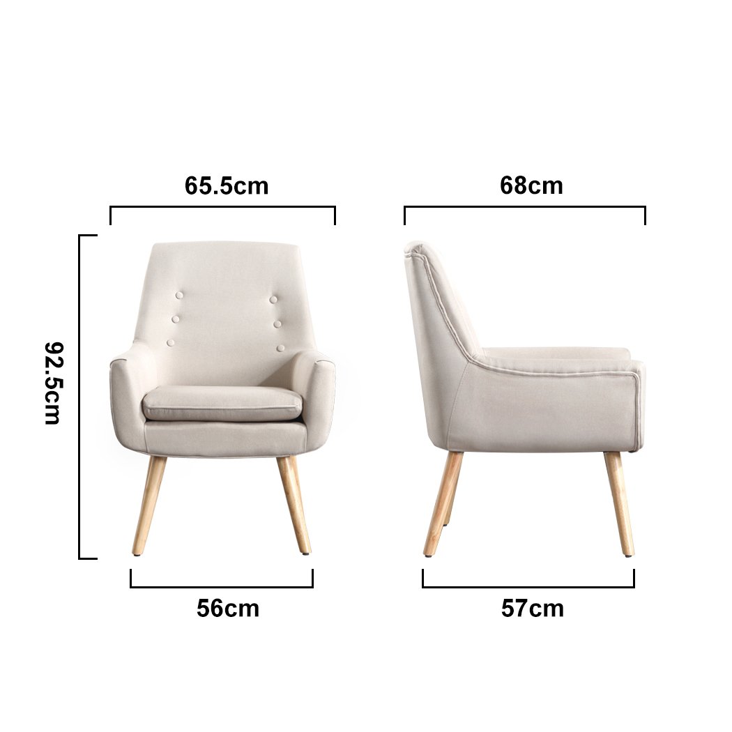 Levede Upholstered Fabric Dining Chair in beige with tufted backrest and wooden legs, showcasing modern and retro design.