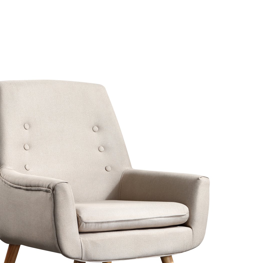 Levede Upholstered Fabric Dining Chair in beige with tufted backrest and wooden legs, showcasing modern and retro design.