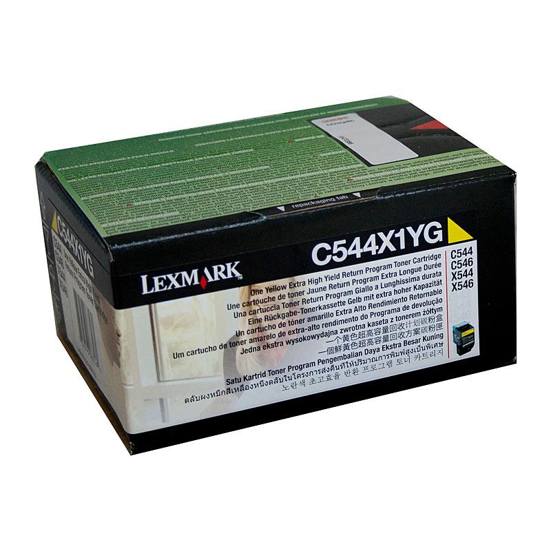 LEXMARK C544X1YG Yellow Toner cartridge, designed for vibrant printing with a yield of 4,000 pages, compatible with various Lexmark printers.