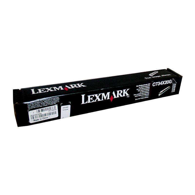 LEXMARK C734 Photoconductor toner cartridge, designed for high-quality printing with a yield of 20,000 pages, compatible with various Lexmark printers.