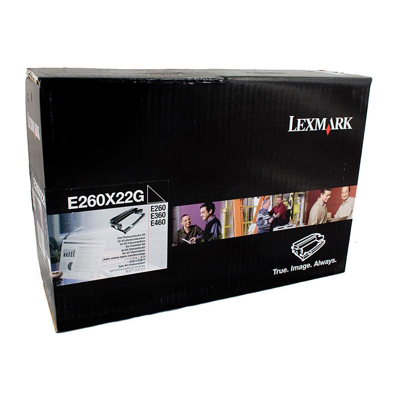 LEXMARK E260X22G Photoconductor cartridge, designed for high-quality printing with a yield of 30,000 pages, compatible with various Lexmark printers.